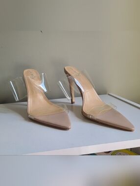 Vivianly Clear Strap Nude Pointed Toe Stiletto Heels